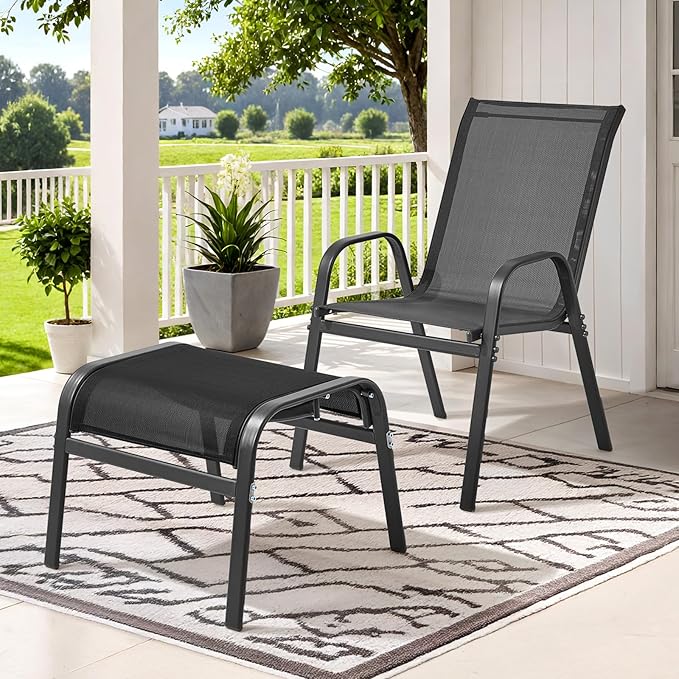 ONBRILL Outdoor Ottoman Foot Rest Set of 2, Textilene Fabric Outdoor Footstool
