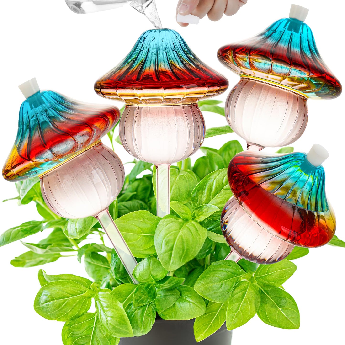 Kaimfdg 11 oz Large Plant Watering Globes Mushroom, Gradient Color Glass Watering Bulbs, Self Watering Planter Insert, Self Watering Globes - Vacation Plant Watering Devices for Travel (Large 4-Pack)