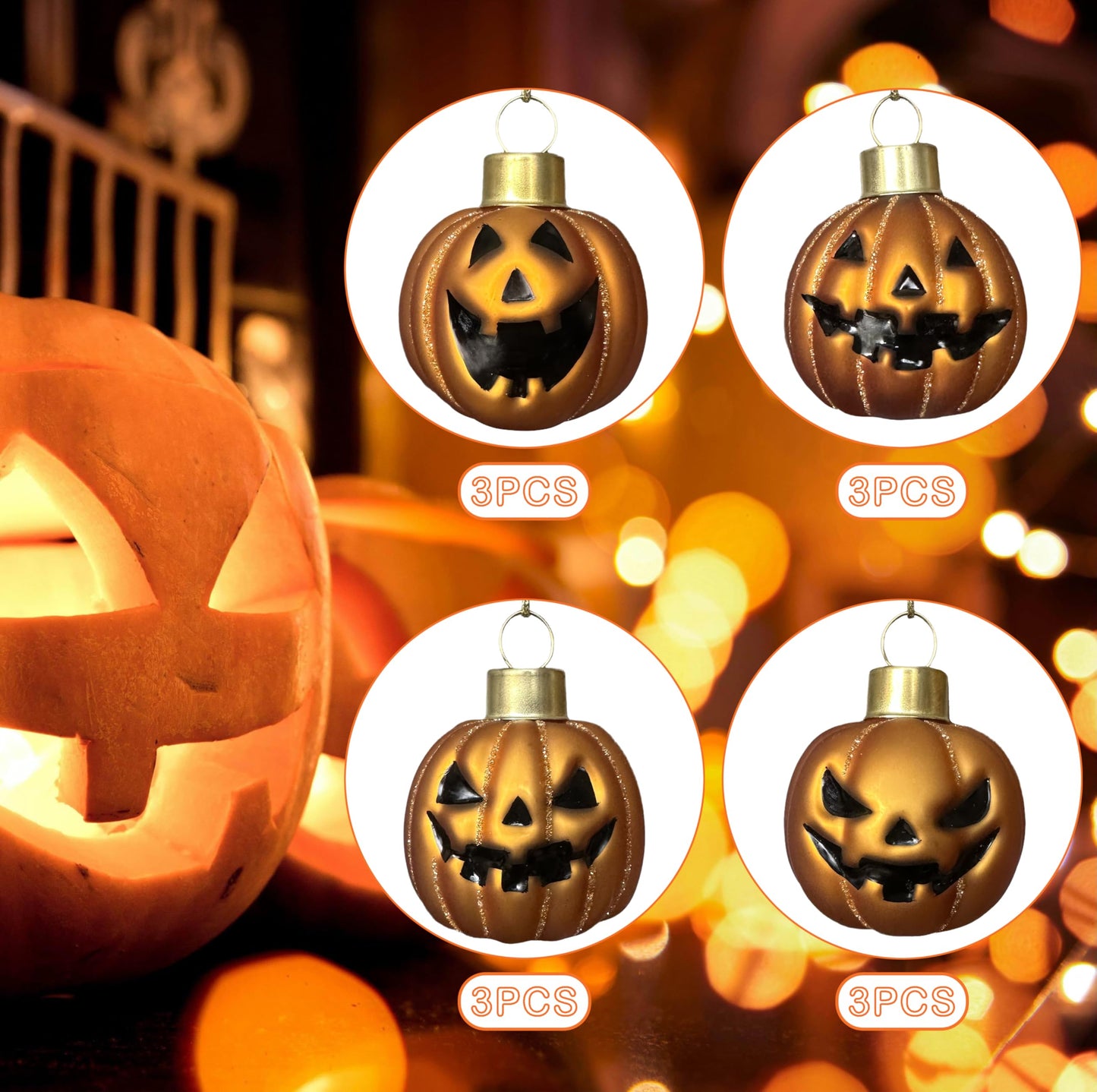 VGEUNA Painted Glass Halloween Pumpkin Ornaments Mini Decorative Hanging Ornaments for Halloween Set of 12