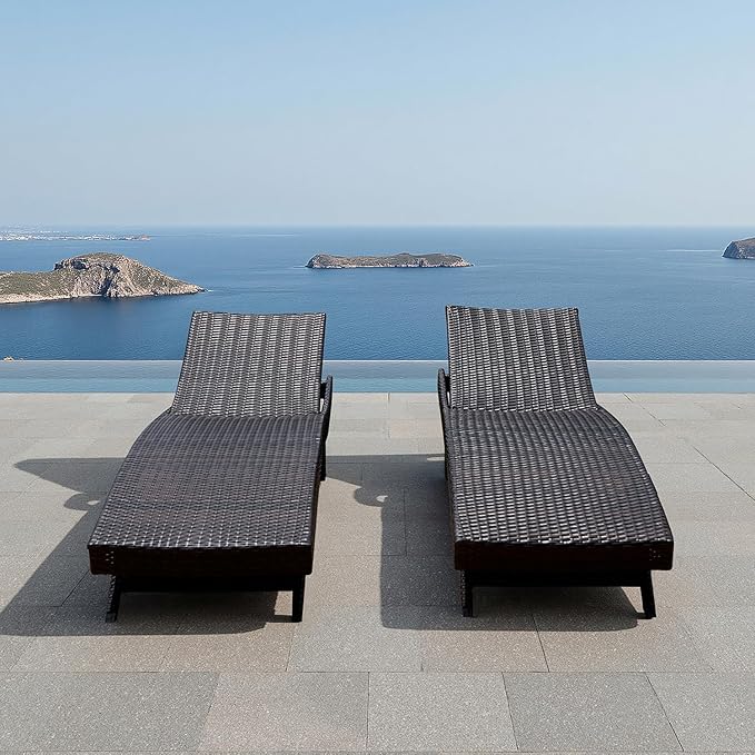 Set of Foldable Long Reclining Patio Seating Chairs, 2 Folding Chairs Patio
