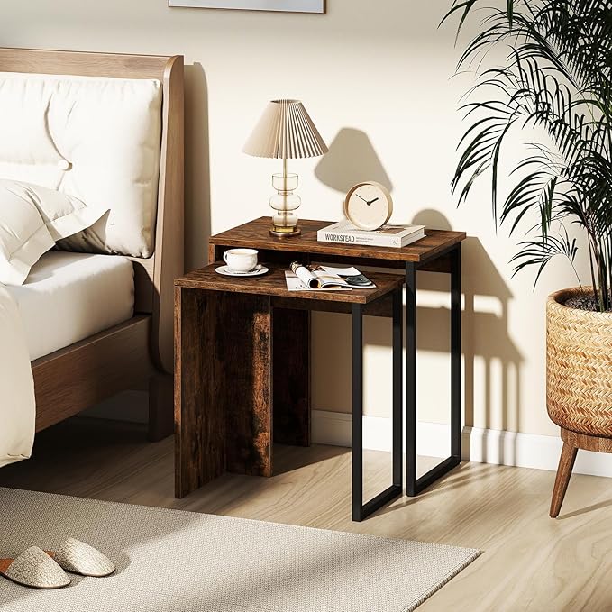 Giantex Nesting Coffee Table Set of 2, Rectangular Stackable Side Tables