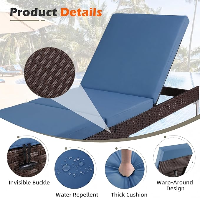 HOMREST Outdoor Chaise Lounge Chair Set of 2, Patio Wicker Lounge Chairs