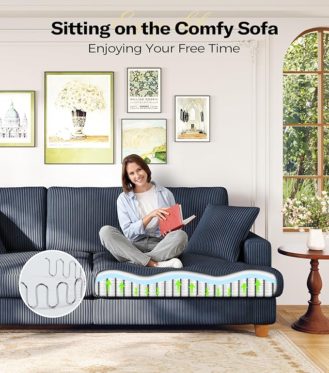 Kidirect 87in Corduroy Couch, Sofa No Tool Assembly, Comfy Couches