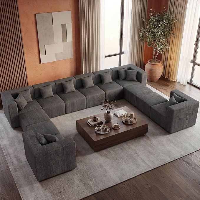 MONVANE Modular Sectional Sofa, Oversized 12 Seat Convertible U Shaped Couch