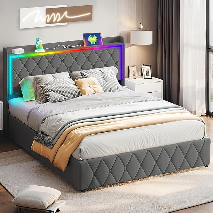 Modern Multi-Color LED Light Full Bed Frame