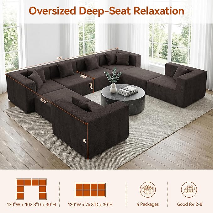 MONVANE Modular Sectional Sofa, Oversized 8 Seat Convertible U Shaped Couch