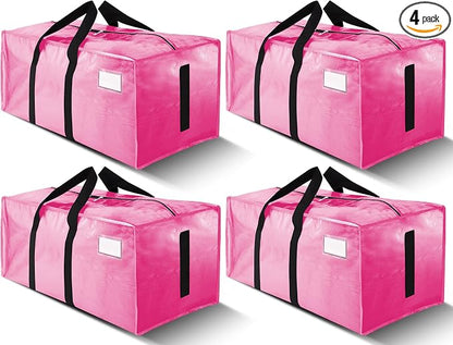 HOMESURE Supports 200lbs Heavy Duty Moving Bags - Strong Zipper & Wrap-Around Handles - Water-Resistant Storage Totes, Durable Alternative to Moving Boxes - 4 Pack - Pink