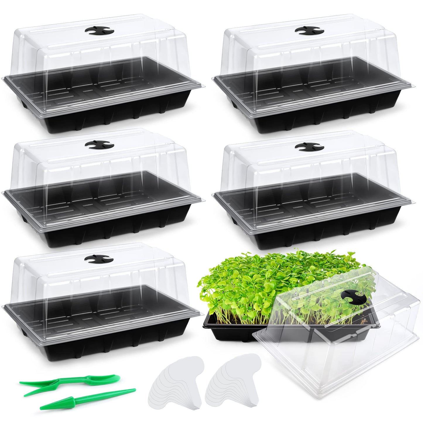 Hahood 6 Packs Seed Starter Tray Kits with Humidity Dome, Plastic Germination Growing Trays with Plants Labels, Planting Tools for Seeds Growing Starting, Germination and Seedling Propagation