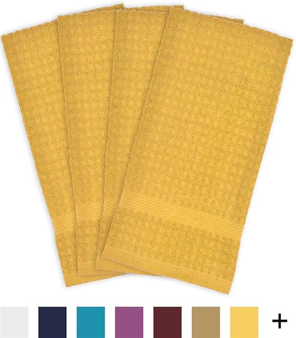 DII Basic Terry Collection Waffle Dishtowel Set, Solid Mustard, 4 Piece
