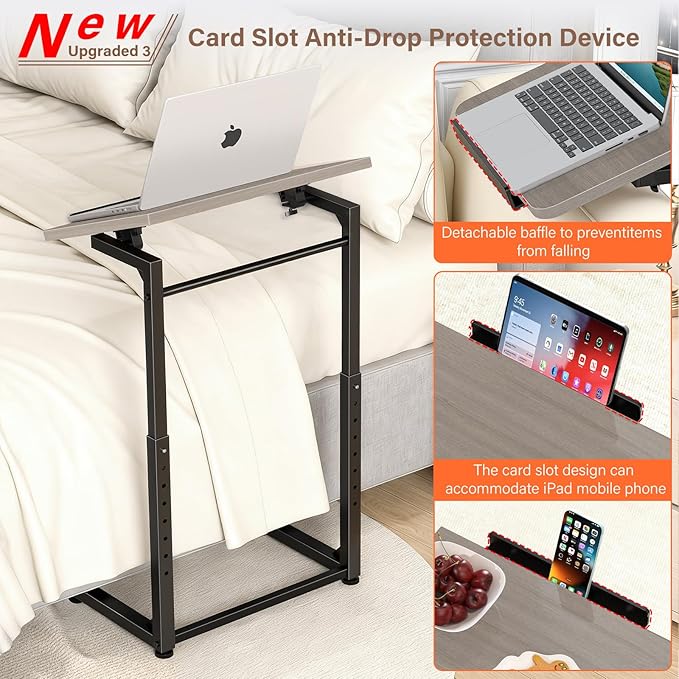 Tv Tray Table Set of 2, 8-Level Adjustable Height Couch Side Table，90° Tilt