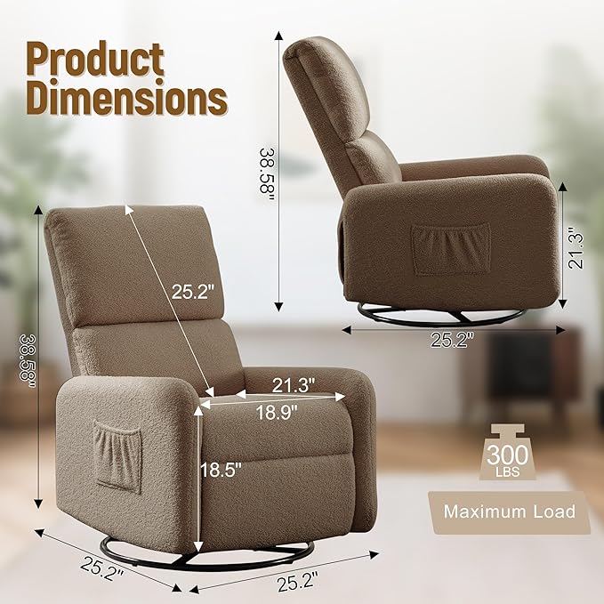 Korser 360° Rocking Chair, Nursery Rocker Chair