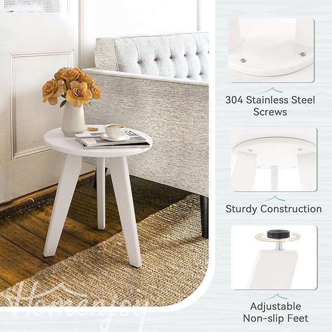 HDPE White Round Outdoor Table, Weather-Resistant, 15.8x15.8x16.7 inches