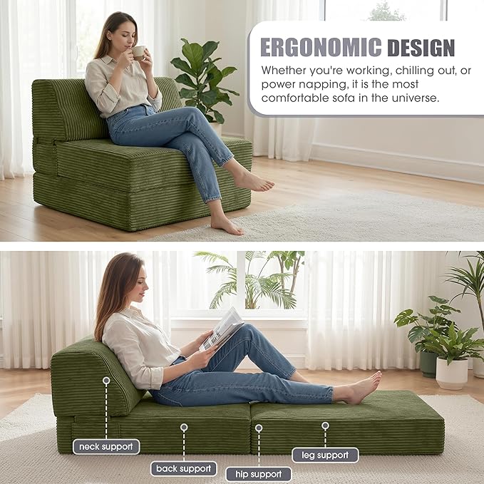Kasunpul Folding Sofa Bed with Pillow, Memory Foam Fold Out Chair Bed,