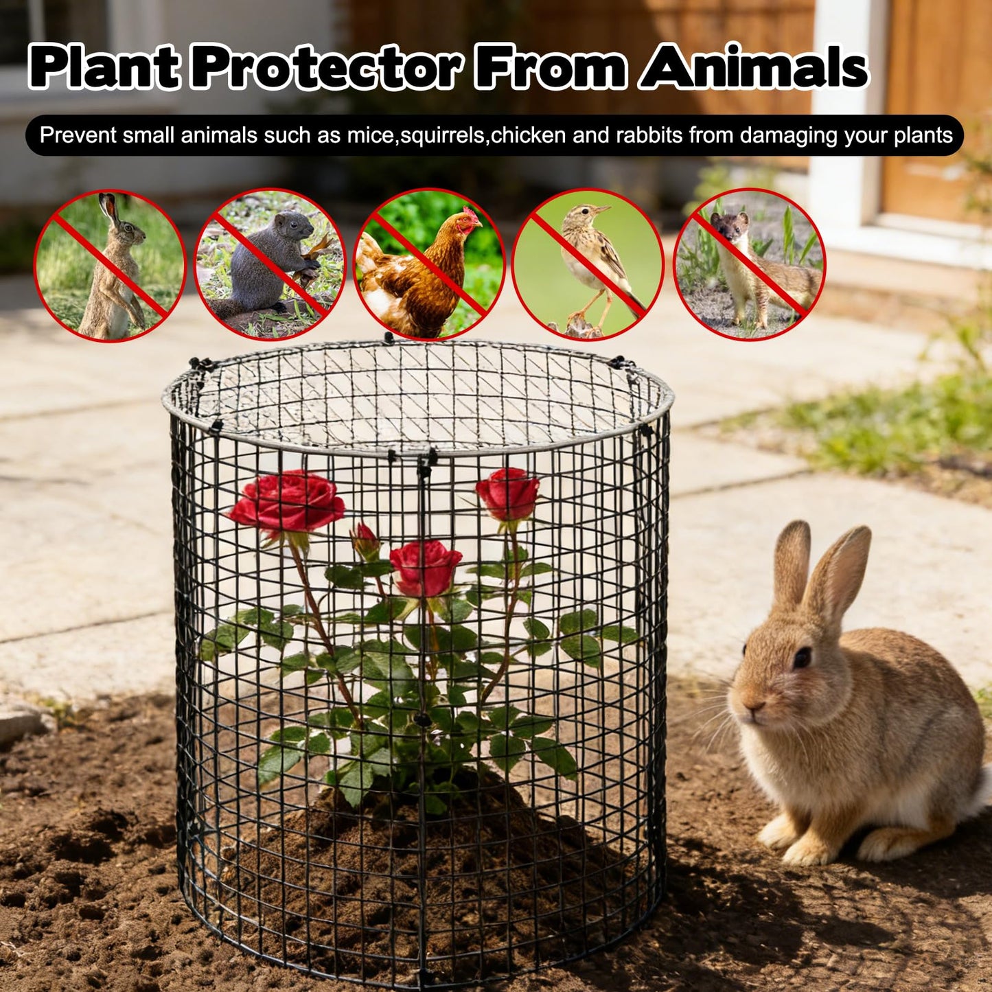 10 Sets 12"x 12" Garden Plant Protectors from Animals with Detachable Covers Metal Plant Cage Chicken Wire Cloche with Ground Stakes & Nylon Tie Wire Plant Cage to Keeping Bunny Animals Out Chicken