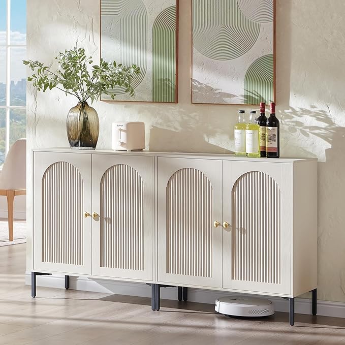 IFBUY Modern Sideboard Buffet Cabinet, 61.75" W Fluted Arched Buffet Cabinet