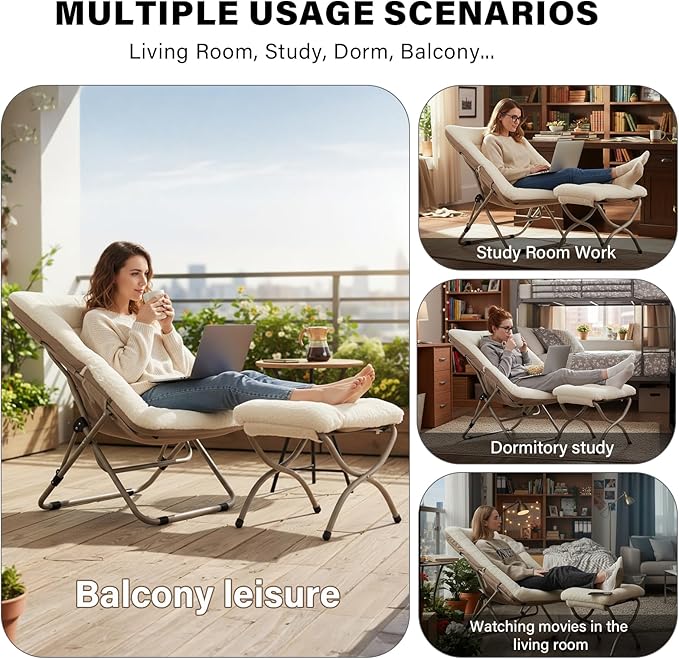 Tiita Folded Chair with Ottoman, Soft Faux Fur Oversized Folding Accent Chair