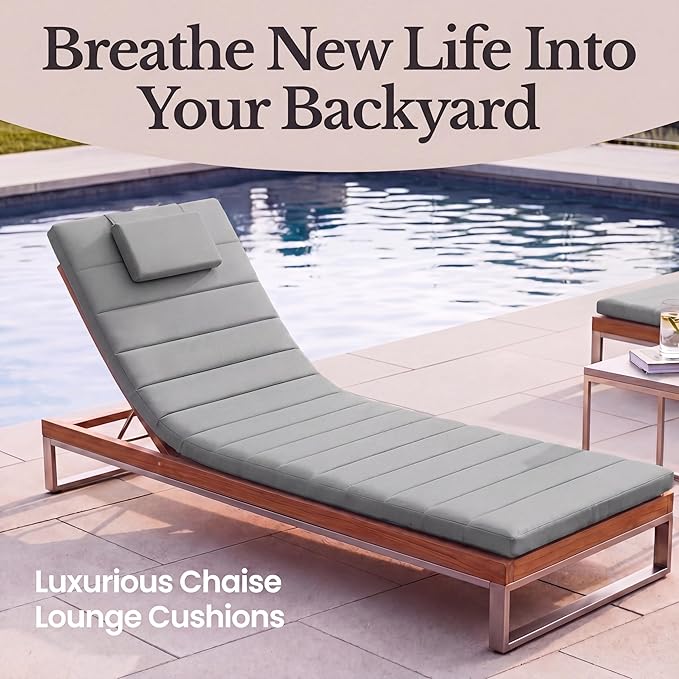 Quilted Chaise Lounge Outdoor Patio Furniture Cushions | Water-Resistant Patio