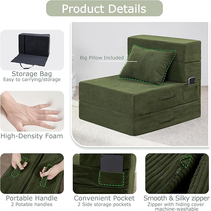 Folding Sofa Bed, 4 in 1 Convertible Sleeper Chair
