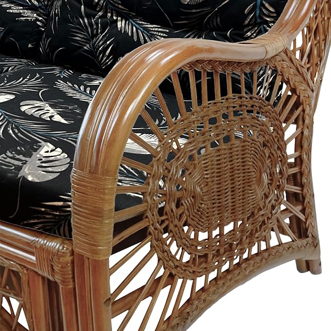 Malibu Lounge Set of 4: 2 Natural Rattan Wicker Chairs, Three-Seater Sofa and