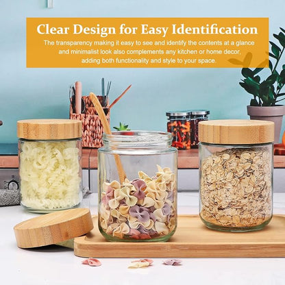 16oz Glass Jars with Lids, Overnight Oats Containers with Bamboo Lids, Wide Mouth Glass Mason Jar Food Storage Containers for Salad,Yogurt,Meal Prep,6 Pack