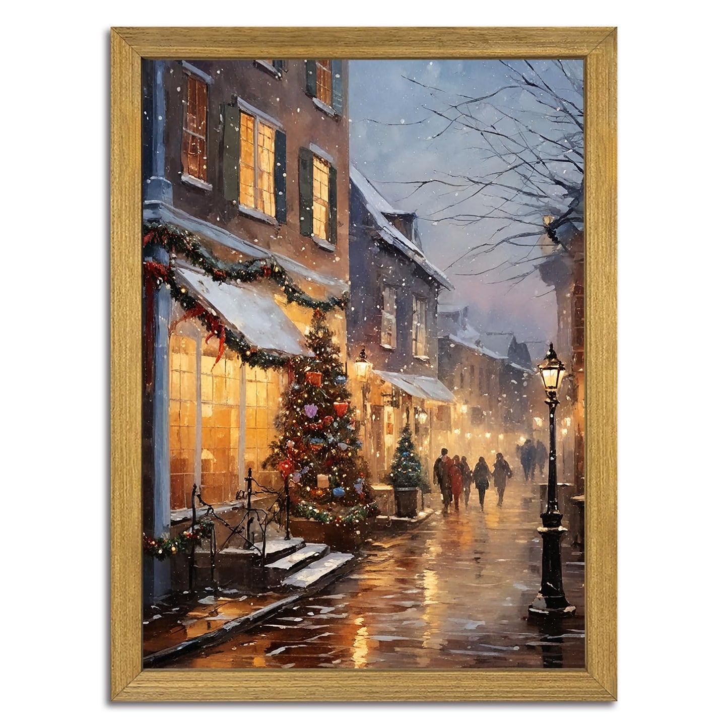 Vintage Christmas Wall Art, Christmas Tree Farm Scene with Red Barn, Rustic Winter Snow Street Canvas Print, Framed Holiday Oil Painting for Living Room Bedroom 12x16 Inch