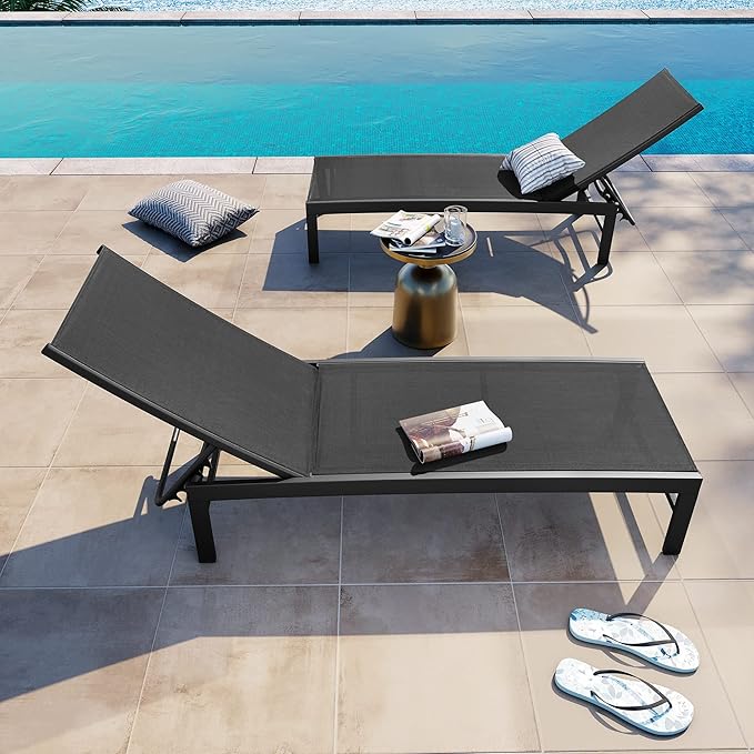 Crestlive Products Lounge Chair Outdoor Set of 2, Aluminum Pool Chaise Lounge