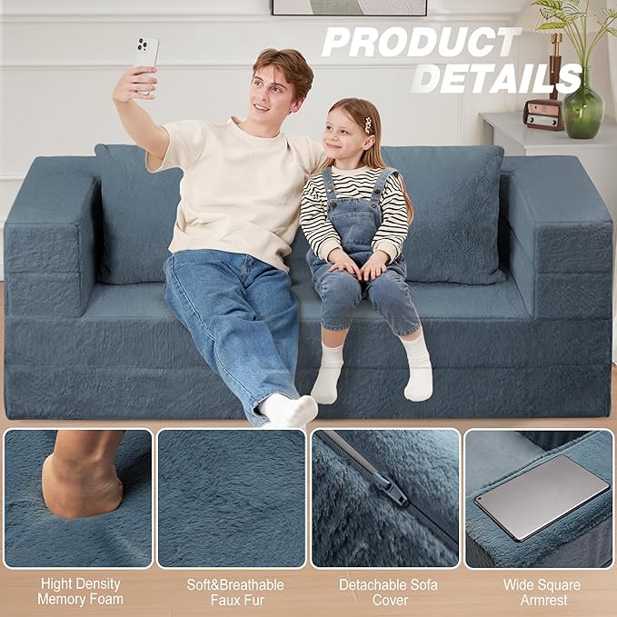 Futon Sofa Bed with Pillow, 3-in-1 Sleeper Sofa Bed with Removable Cover
