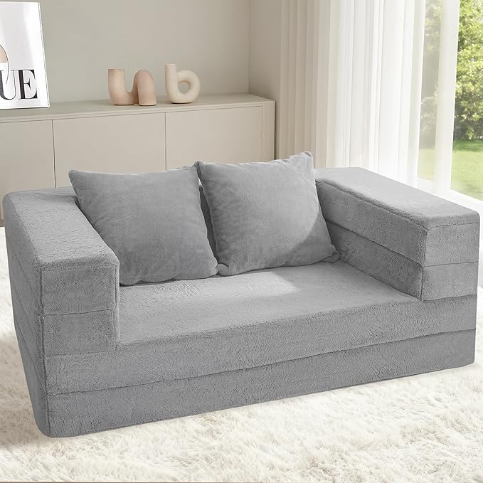 Futon Sofa Bed with Pillow, 3-in-1 Sleeper Sofa Bed with Removable Cover