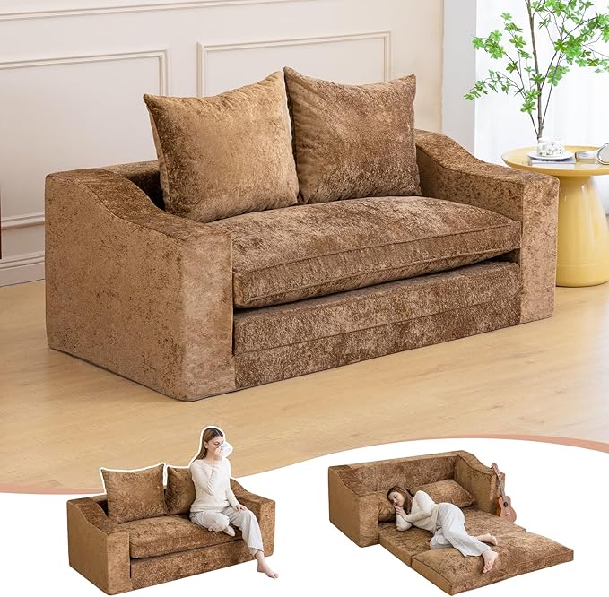 61" Convertible Sofa Bed Loveseat, Memory Foam Boneless Floor Couch