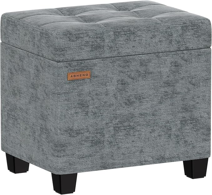 ABHENG Chenille Metal Framed Storage Ottoman, 12.2" D x 16.1" W x 17.7" H