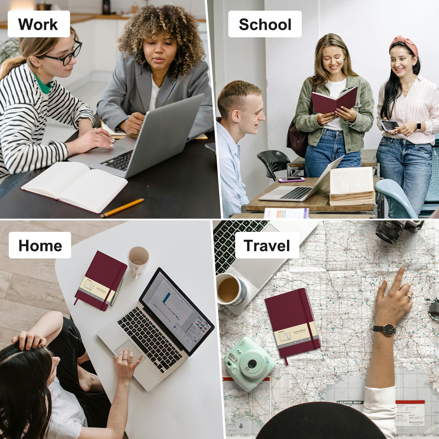 Comix 6 Pack Lined Journal Notebooks, 240 Pages, 5.5 x 8.3 inch, Burgundy, A5 Medium Hardcover Notebooks, Classic College Ruled Notebooks for Writing