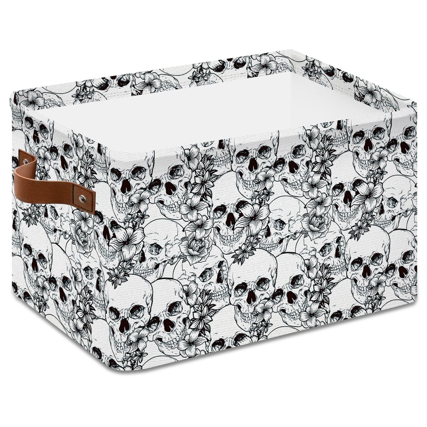 Whaline Halloween Storage Basket with Handles Skull Floral Cube Storage Bin Foldable Fabric Container Organizer Box for Home Office Dorm Closet Shelf Toy