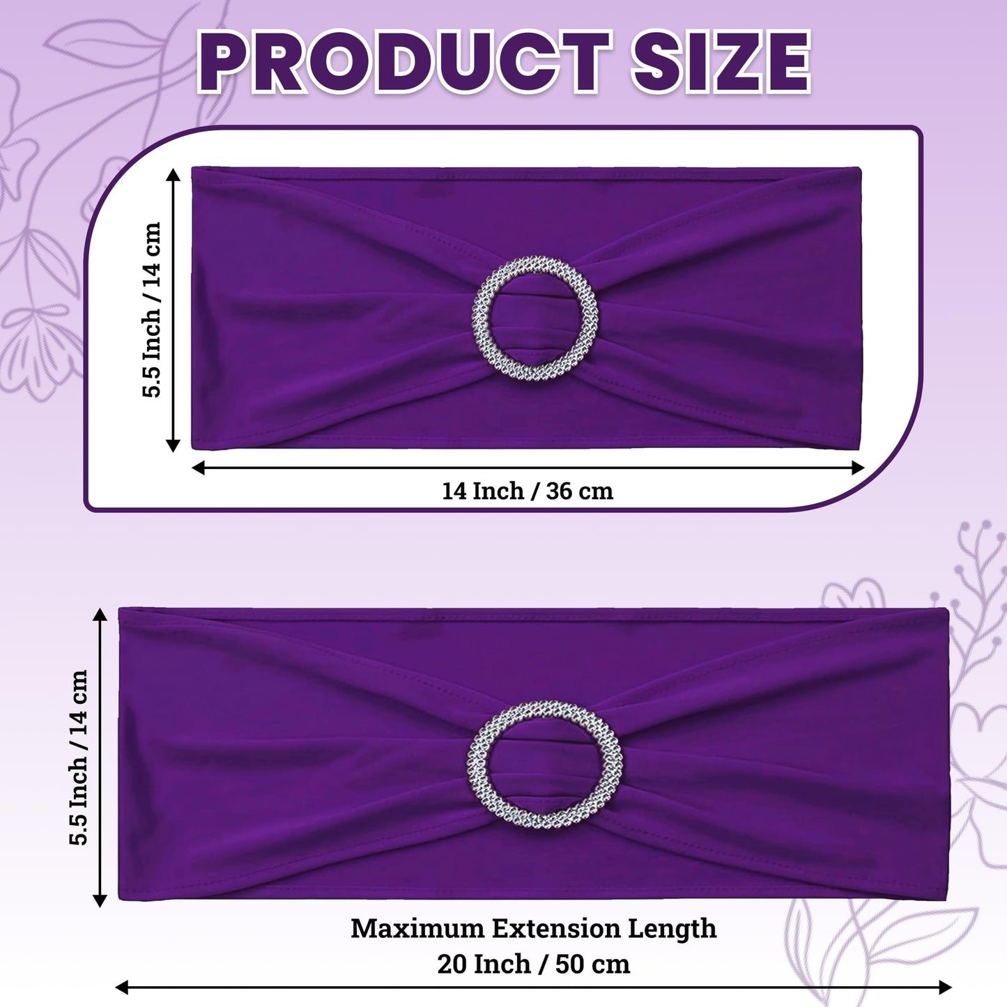 MDS® Pack of 10 Spandex Chair Sashes with Slider Buckle for Wedding & Event Decor, Reusable Stretch Chair Bows Bands for Banquet Chair Cover, Reception, Baby Shower, Birthday Party - Cadbury Purple