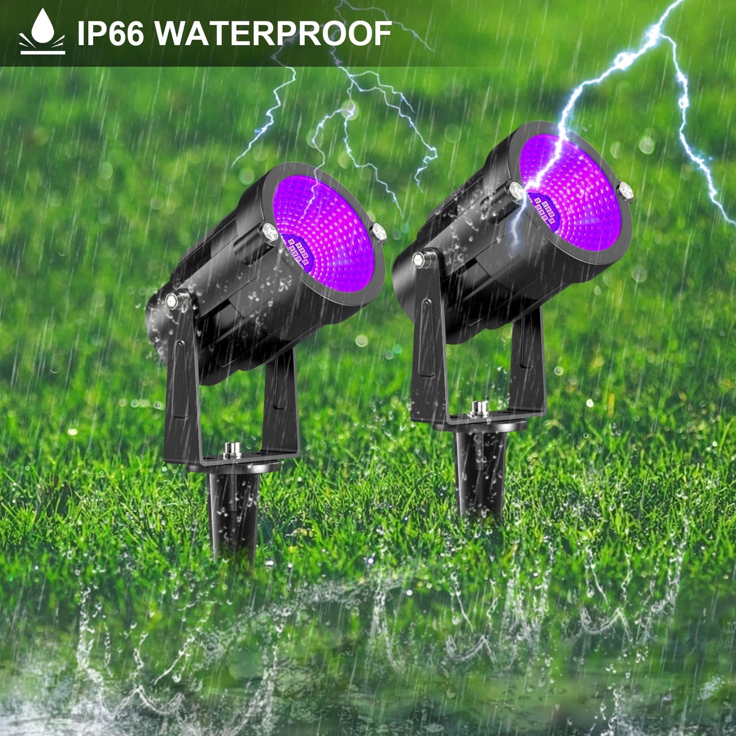 Landscape Lights Outdoor: Black Light Halloween LED Landscape Lighting for Tree Garden Yard Pathway Body Paint Fluorescent Poster | 110V UV Blacklight Spotlights | 4 Pack (UV Blacklight)