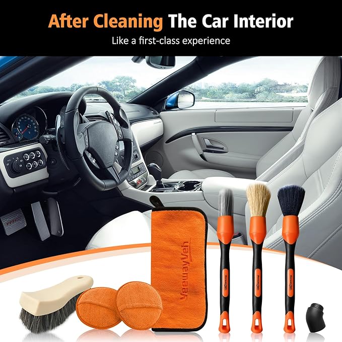 YeewayVeh 7PCS Car Interior Detailing Kit, Horse Hair Car Leather Brush