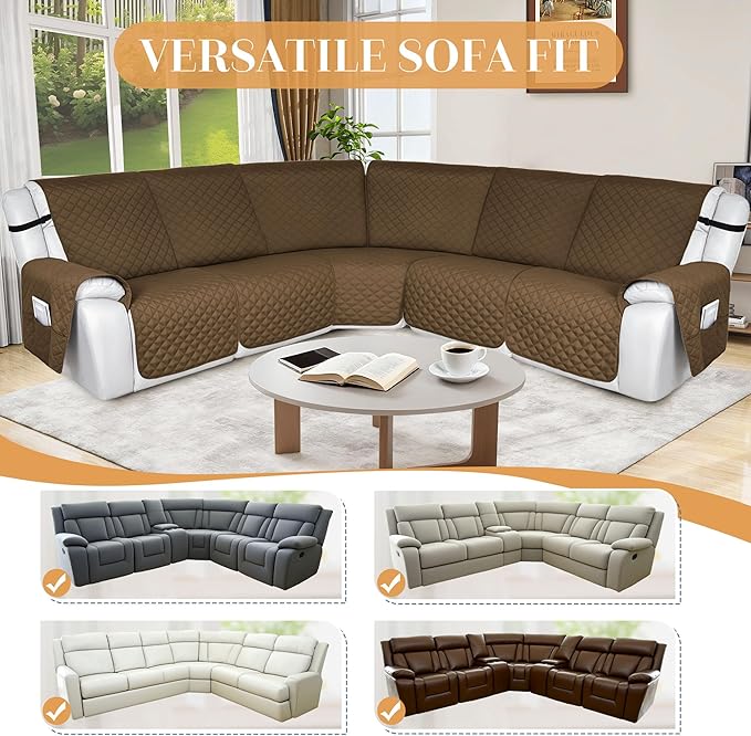 HDCAXKJ 100% Waterproof Reclining Sectional Couch Covers L Shape Recliner Sofa