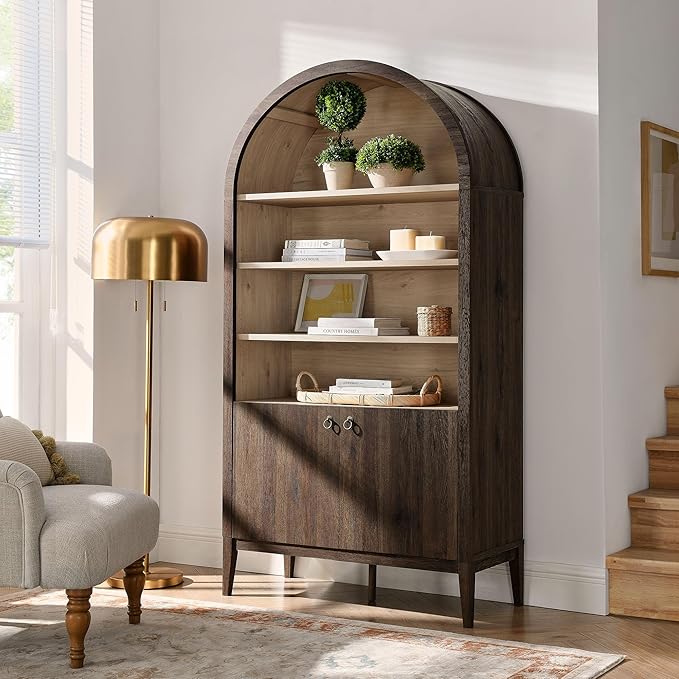 Modway Nolan Tall Arched Storage Display Cabinet in Dark Walnut