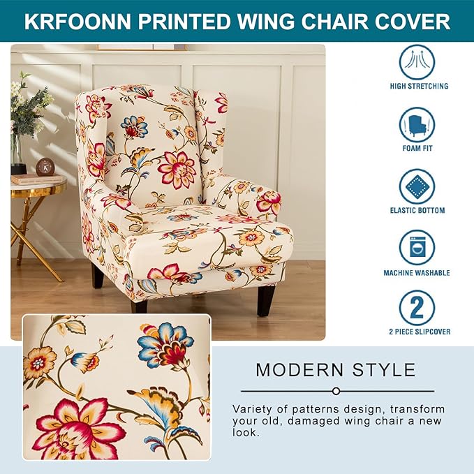 KRFOONN Wingback Chair Covers Slipcovers 2 Piece Stretch Wing Chair Covers