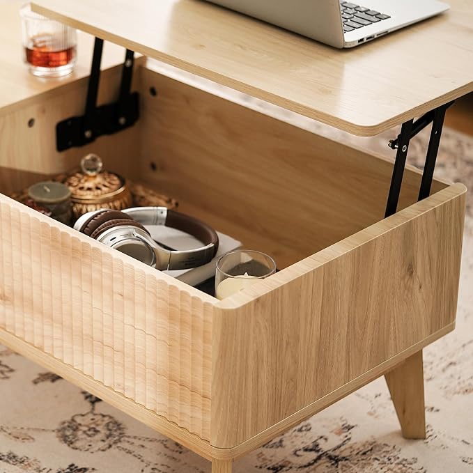 LYNCOHOME Fluted Lift Top Coffee Table
