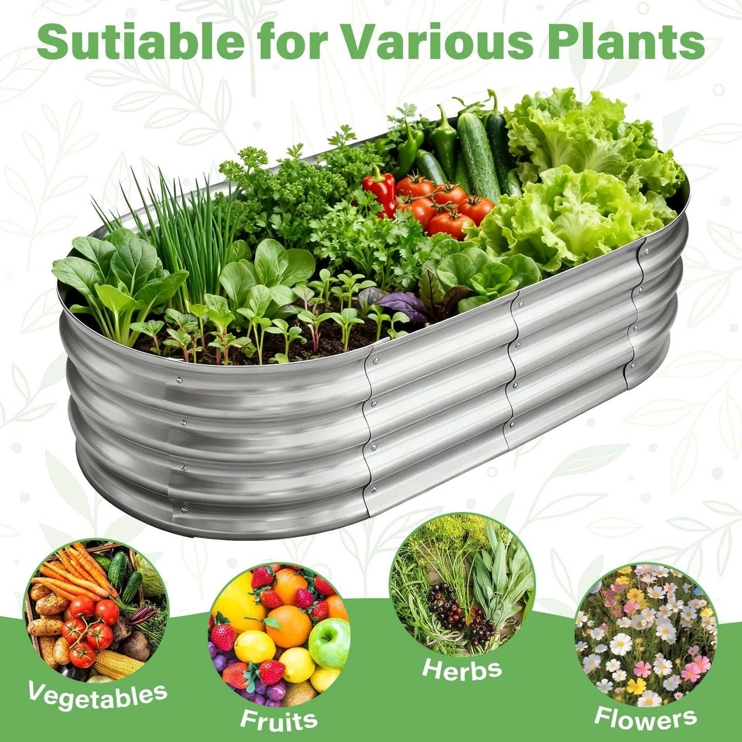 TATAANTY Galvanized Raised Garden Bed for Outdoor: 4X2X1ft Durable Metal Vegetable Plant Container Kit - Oval Planter Box for Gardening Flower Trough