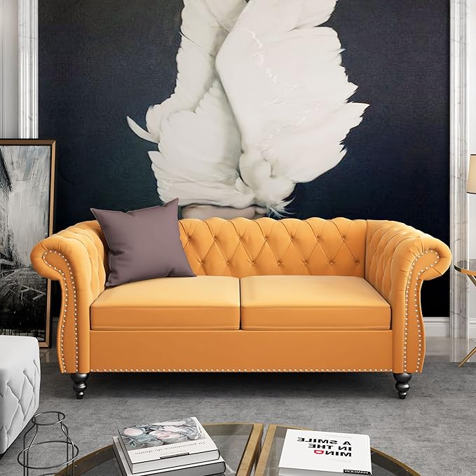 ORRD 3 Piece Living Room Set, Velvet Chesterfield Sofa Loveseat Couch Chair