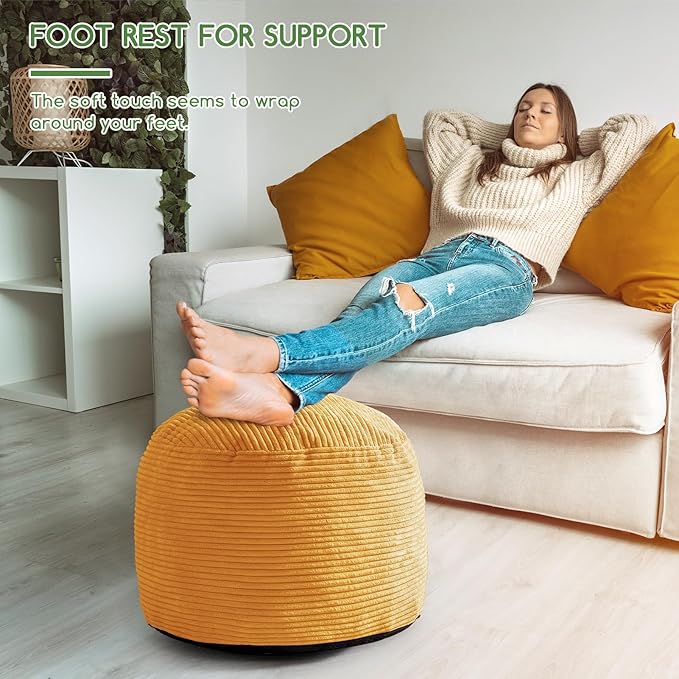 HIGOGOGO Round Stuffed Pouf Ottoman, Corduroy Poufs