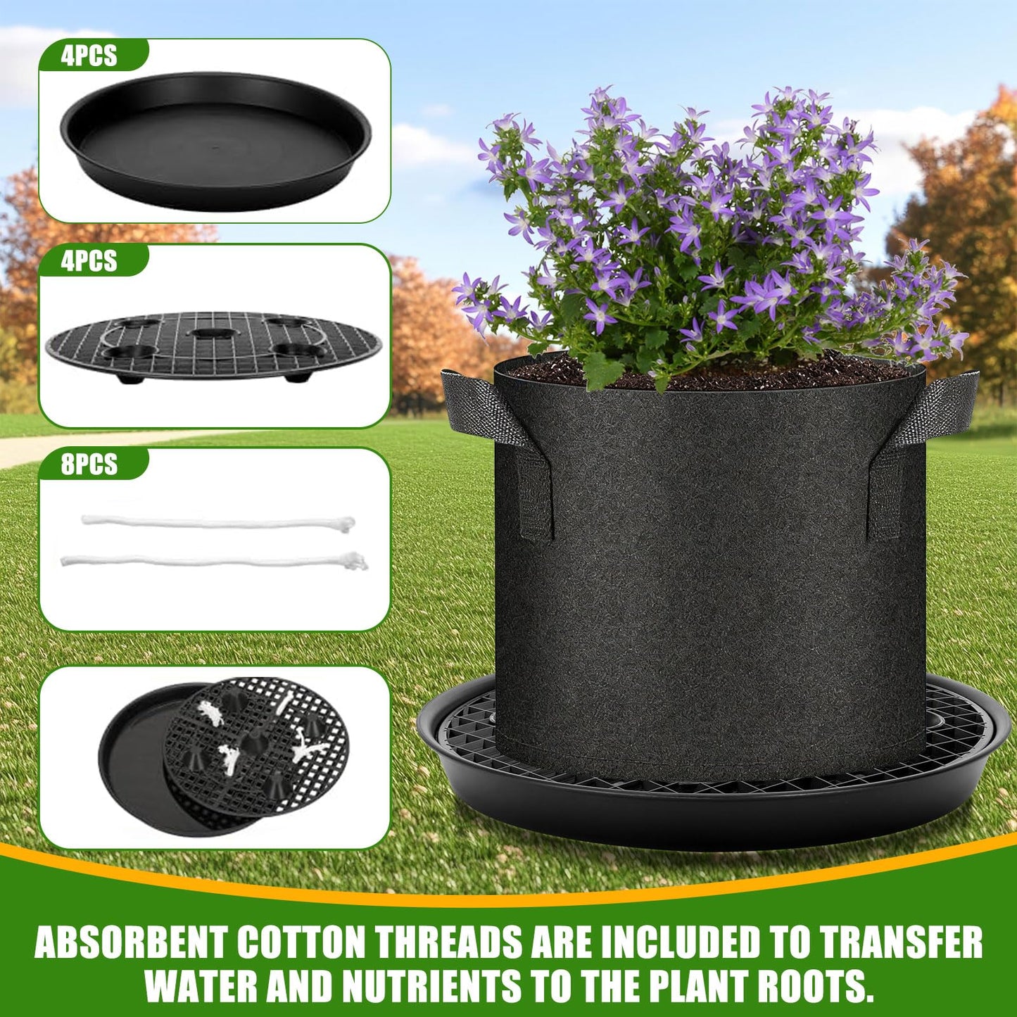 COZYDIG 4 Pack Self-Watering Base for Fabric Pot,Auto-Irrigation Water Delivery System,14Inch Plastic Plant Saucer Stand for for Indoor-Outdoo and Grow Tents Greenhouses