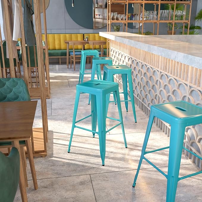 Flash Furniture Commercial Grade 30" High Backless Crystal Teal-Blue