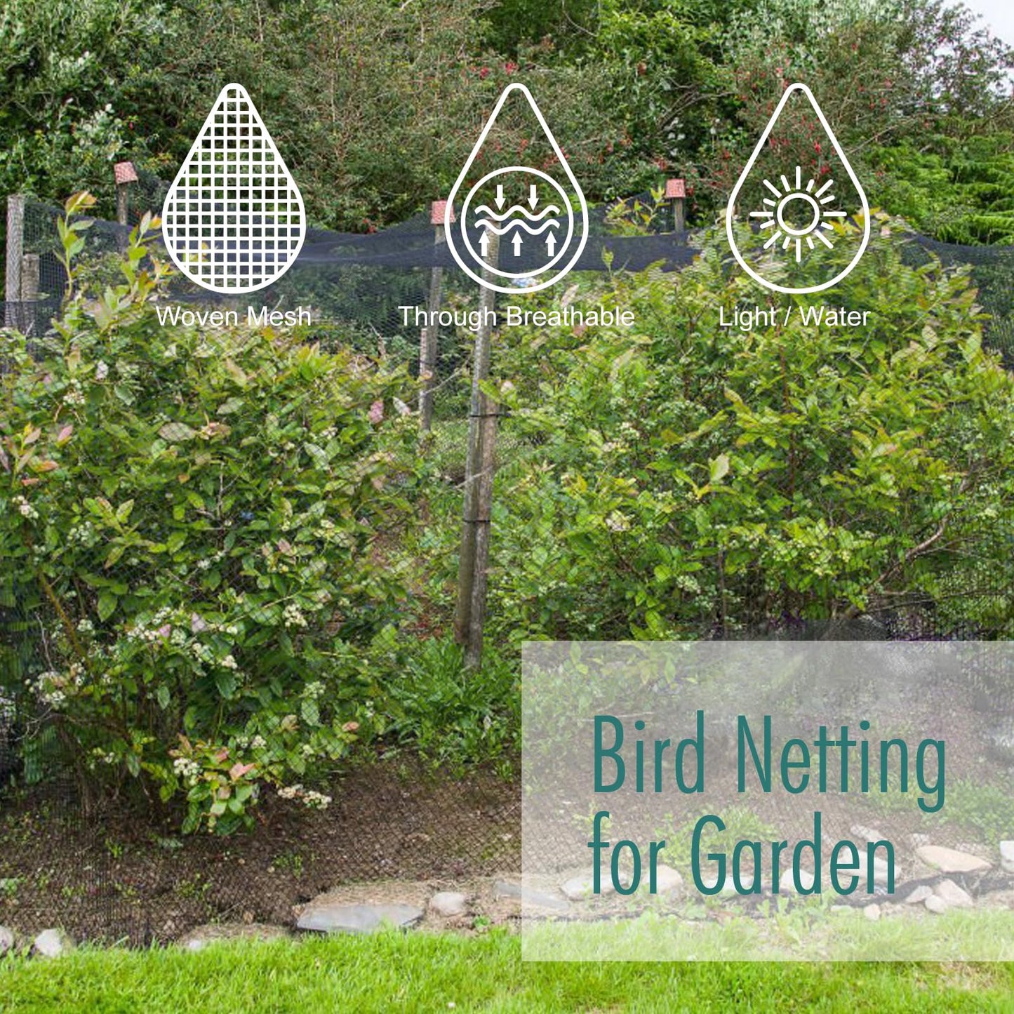Bird Netting for Garden, Fetanten 13 x 40 FT Netting for Garden Protection Vegetables Fruit Trees Blueberry from Birds Deer Poultry, Heavy Duty Woven Mesh Net Animal Fencing with Ties and Staples