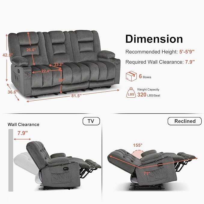 MCombo Zero Gravity Power Reclining Sofa