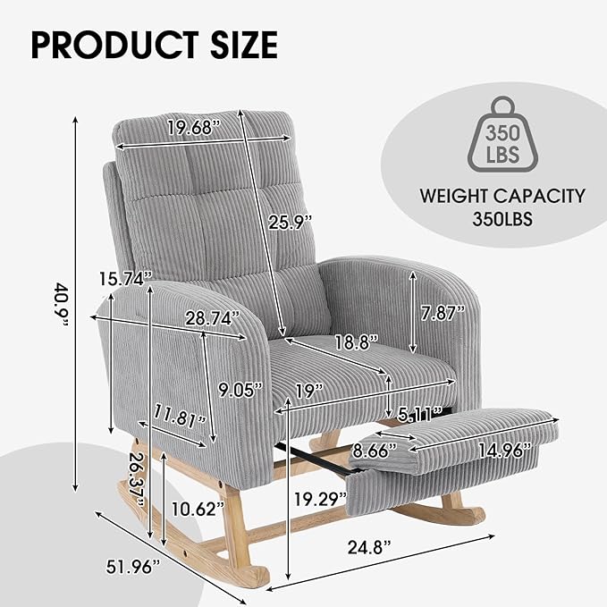 NIOIIKIT Nursery Rocking Chair, Corduroy Upholstered Rocking Chair