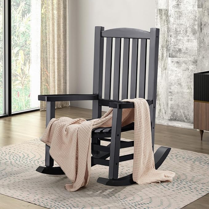 Hupmad Wooden Rocking Chair Outdoor Oversized Porch Rocker Chair, Patio Wooden