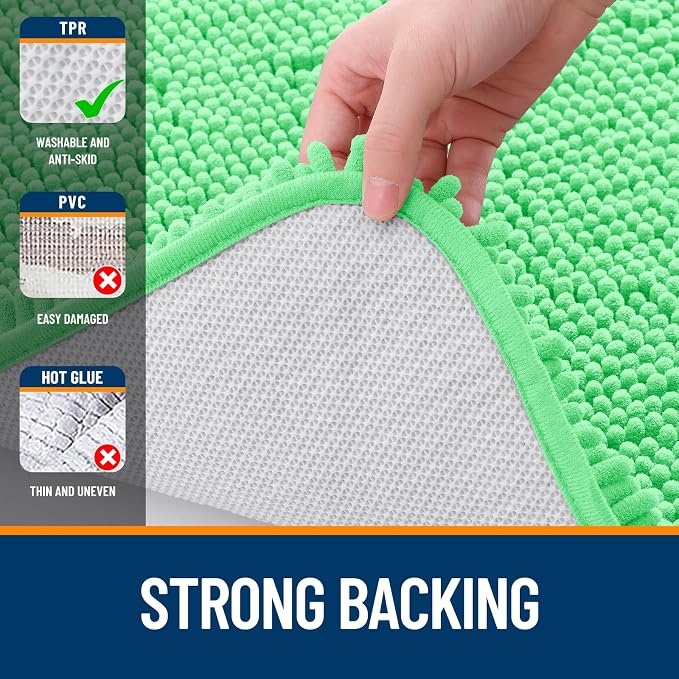 OLANLY Bathroom Runner Rugs 44x24, Soft Absorbent Chenille Bath Rugs, Rubber Backing Quick Dry, Machine Washable Long Bath Mats for Bathroom Floor, Tub and Shower, Home Decor Accessories, Mint Green