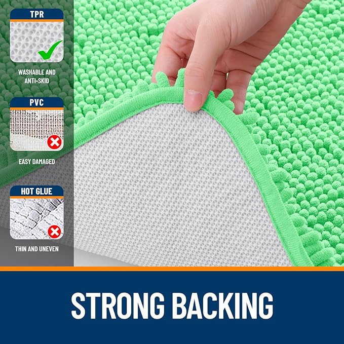 OLANLY Bathroom Runner Rugs 47x20, Soft Absorbent Chenille Bath Rugs, Rubber Backing Quick Dry, Machine Washable Long Bath Mats for Bathroom Floor, Tub and Shower, Home Decor Accessories, Mint Green